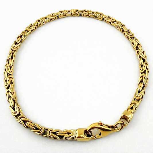 9ct Gold Byzantine Link Bracelet, 8.5in L, 3.4mm W, 13.7g Hallmarked
