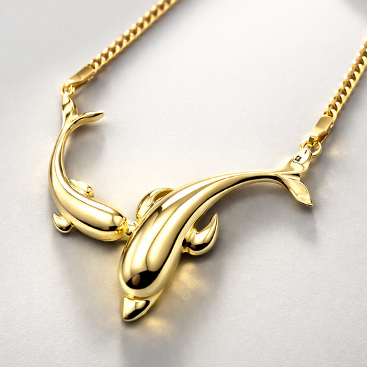 14ct Gold Dolphin Necklace on Fancy Link Chain, 17in L, 9.8g