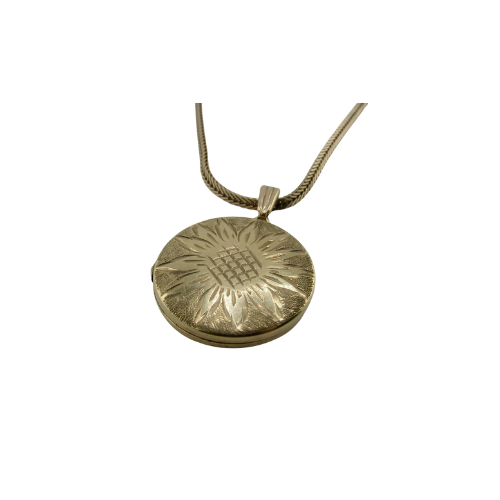 9ct Gold Sunflower Locker on 10ct Herringbone 2mm Wide, 40cm Long Chain, 8.30g