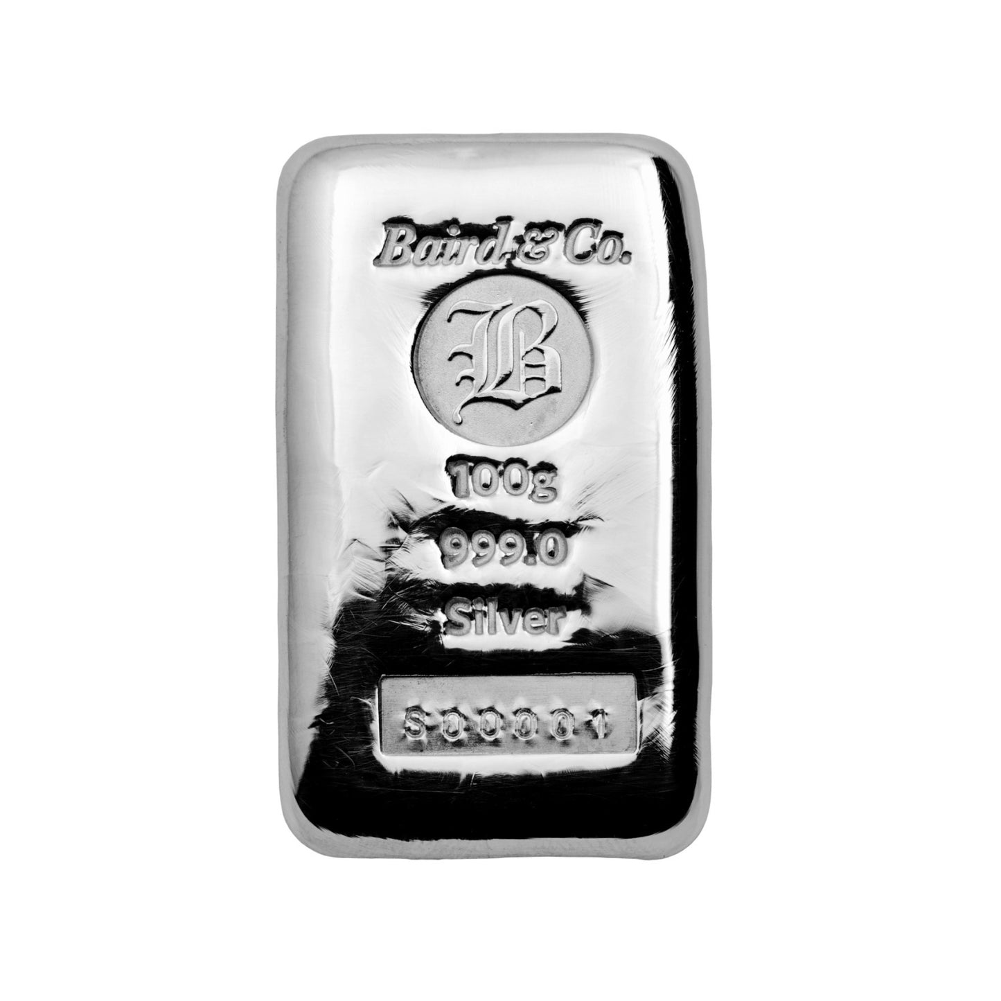 100g 999 Fine Silver Cast Bar Baird & Co