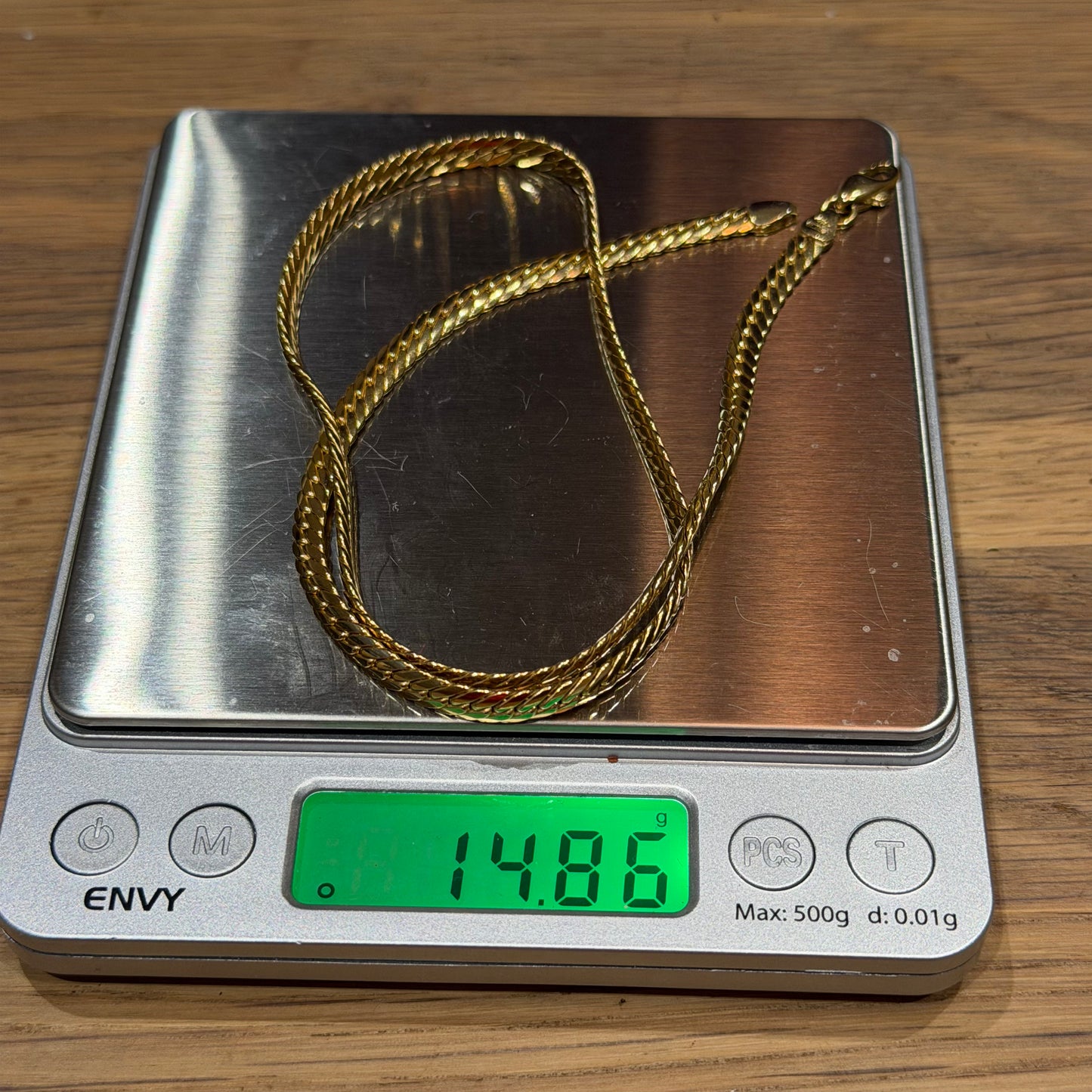 18ct Gold Cuban Link Chain, 17.5in Length, 4.5mm Not Scrap W, 14.85g.