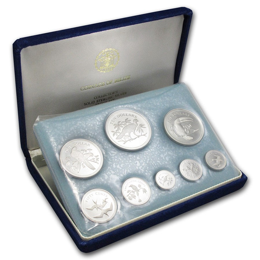1974 Belize 8-Coin Sterling Silver Proof Set (ASW 2.8377) Boxed With COA