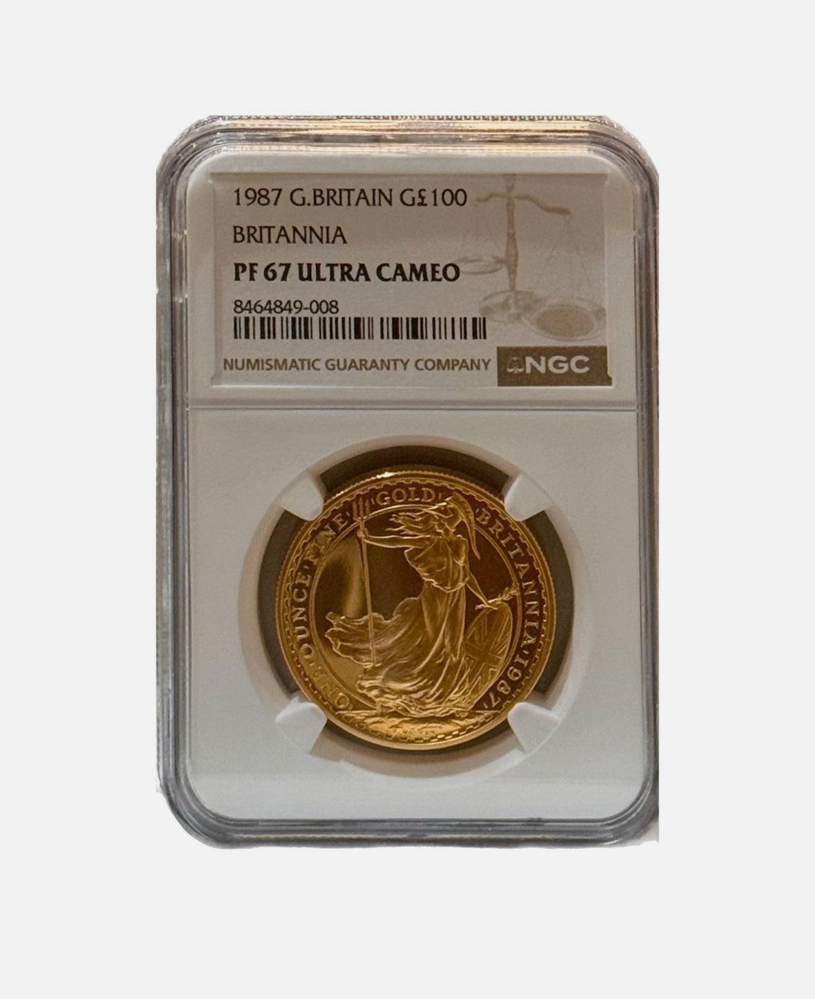1987 1ozt Gold Proof Britannia Coin, NGC graded PF67