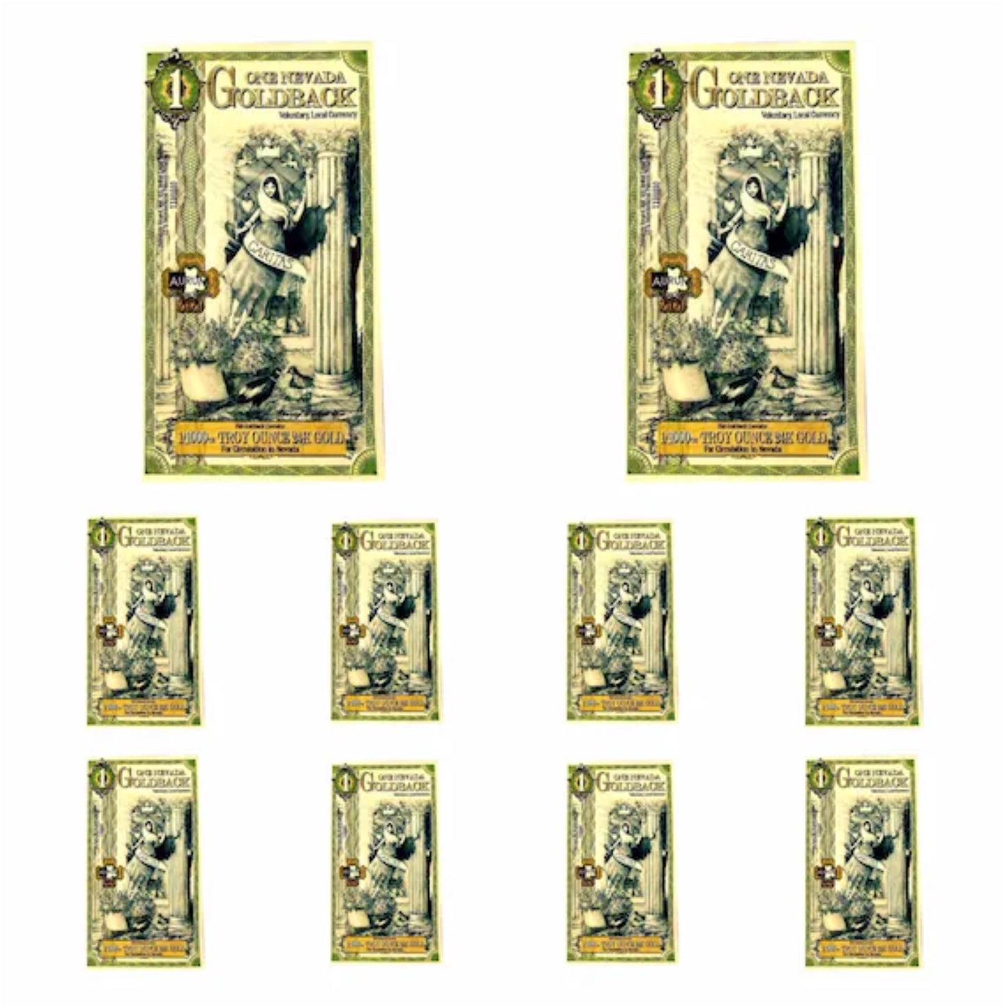 10 x 1 Nevada Goldback 10 x 1/1000oz of 24k Gold (1/100ozt total, 0.31g)