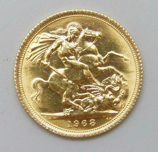 22ct Gold Full Sovereign Elizabeth II 1st Portrait 1968
