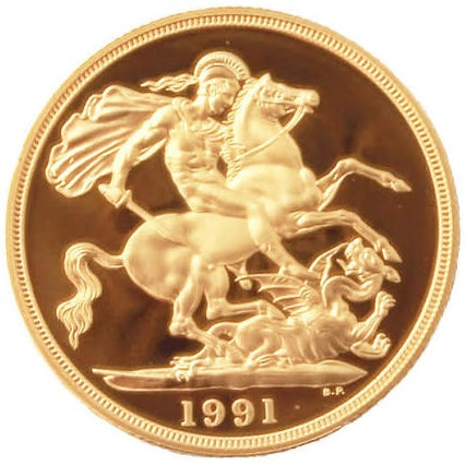 1991 22ct Gold Full Proof Sovereign Elizabeth II, St George, Royal Mint, Royal Mail Box, COA.