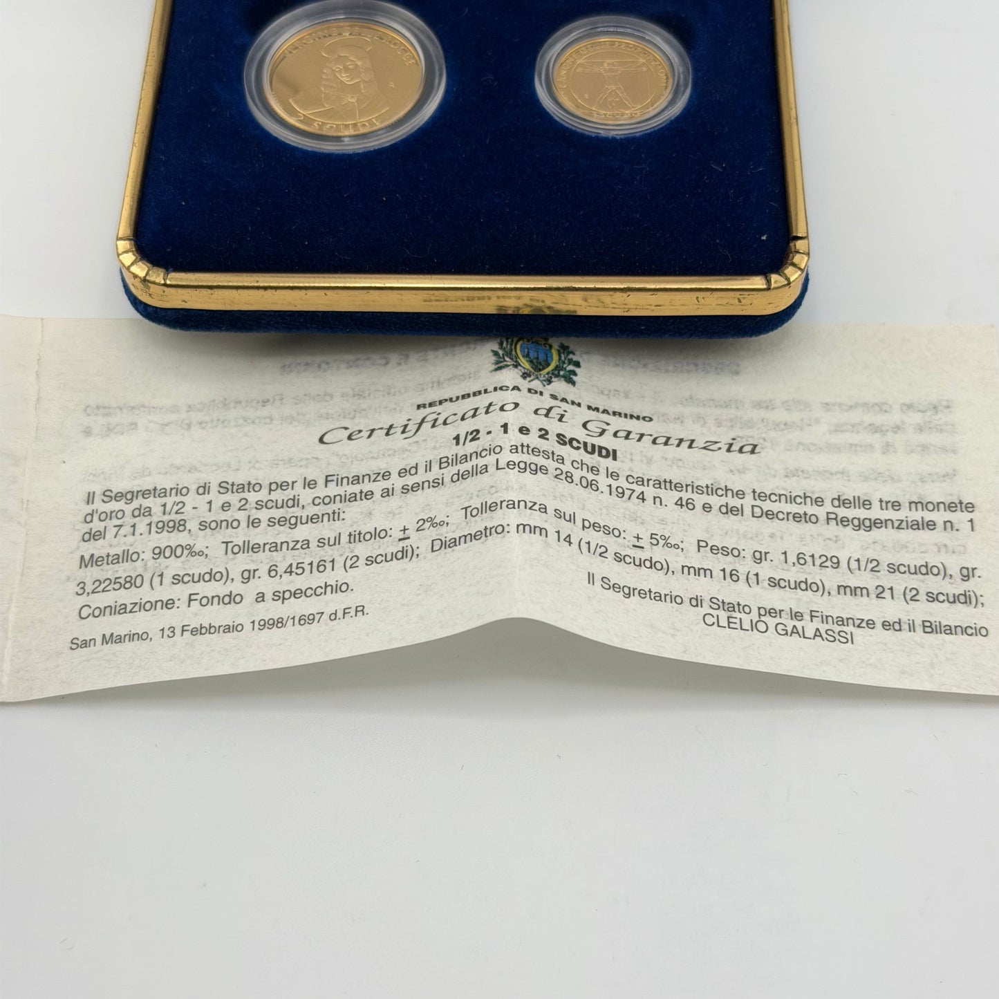 San Marino. Proof 1 & 2 Scudi Gold Coin Set, 1998. 9.7g of .900 Fine Gold