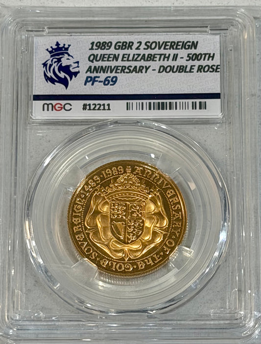 1989 Tudor Rose £2 Pound Double Sovereign Gold Proof Coin MGC Graded PF69