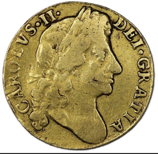 1680 Charles II 2nd Bust Half Guinea Graded VF35 by MGC, approx 4.2g of 22ct Gold