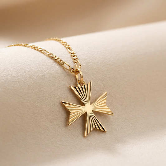 9ct Gold Cross of Malta Pendant on 24in L Figaro Chain, 2.3mm W, 6.3g Hallmarked