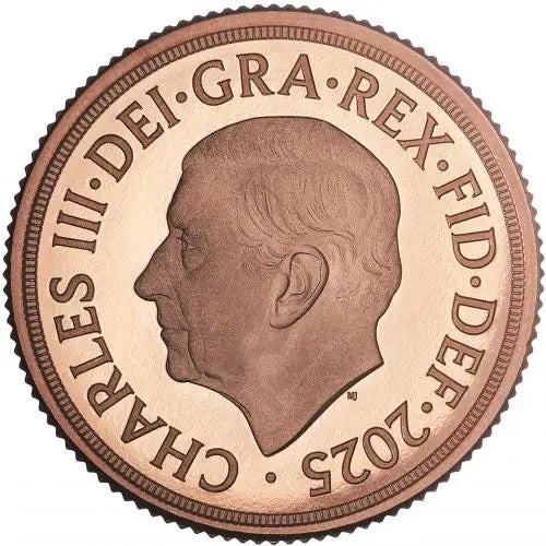 2025 Charles 3rd Royal Arms 22ct Gold Proof Full Sovereign Coin Box and COA