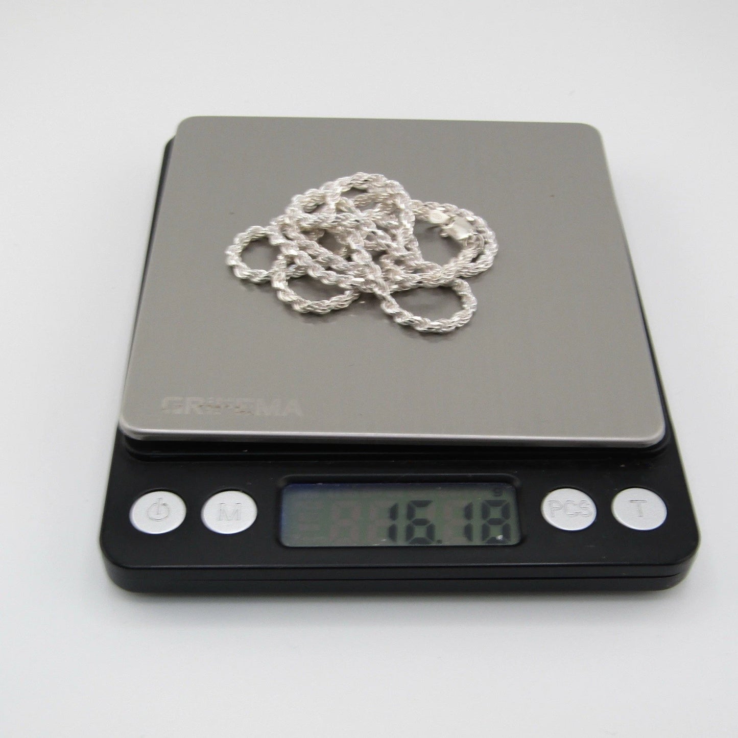 Sterling Silver 2.5mm Wide Rope Chain, 23in Length, 16g Hallmarked