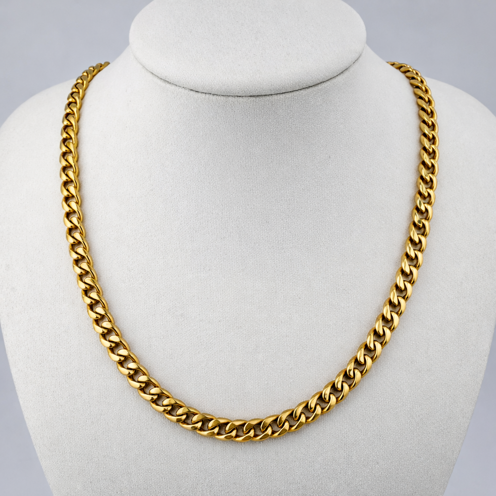 9ct Curb Chain, 5mm Wide, 16.5in Long, Hallmarked 375, 27.1g