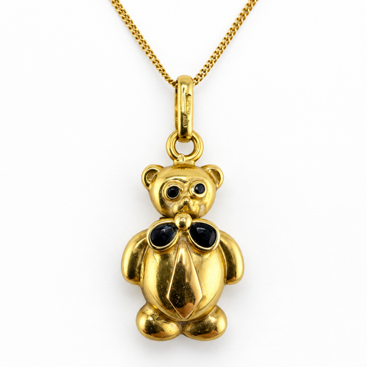 18ct Yellow Gold Teddy Bear Charm Curb Chain, 5.9g, 18in L, Hallmarks