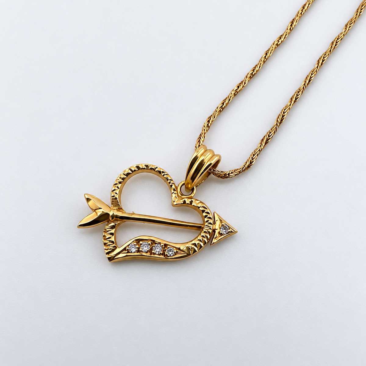 18ct Diamond Heart & Arrow Pendant with 18ct Gold Chain, 4.6g, 17in L
