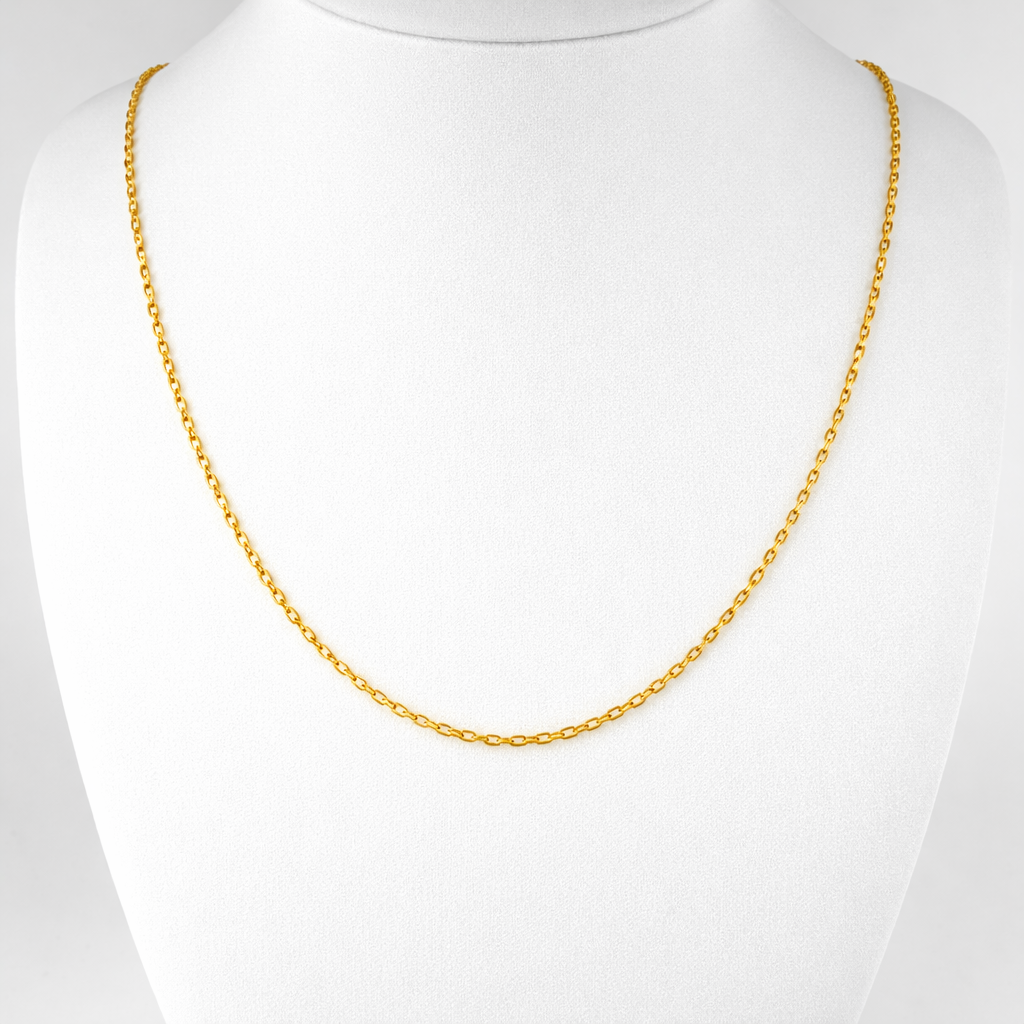 9ct gold box chain, 18in length, 1mm width, hallmarked 2.4g.