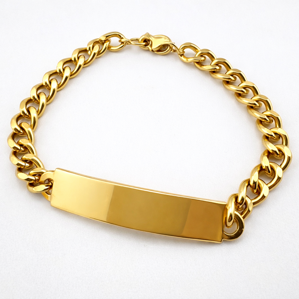 9ct Gold Curb ID Bracelet, 7.4mm W, 8in L, Full UK Hallmarks 27.5g