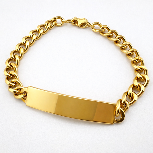9ct Gold Curb ID Bracelet, 7.4mm W, 8in L, Full UK Hallmarks 27.5g