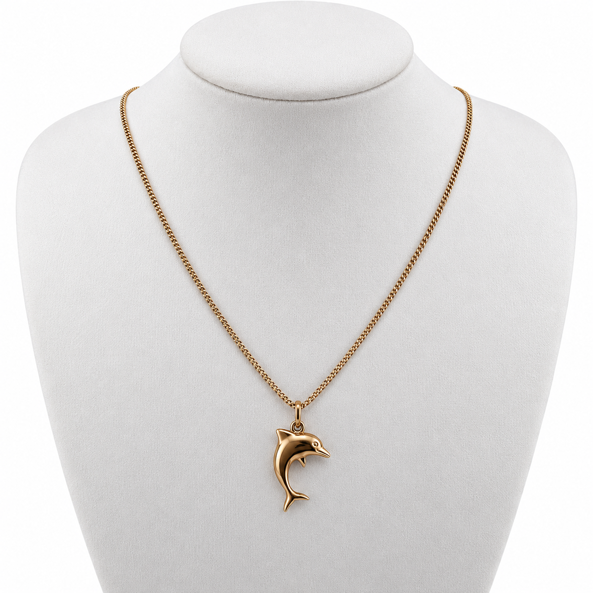 9ct Gold Dolphin Pendant & Curb Chain Necklace 2.88g, 18in L