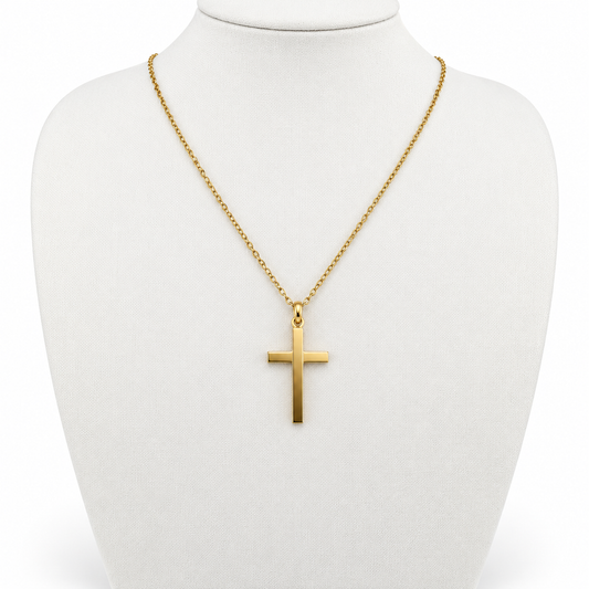 9ct Yellow Gold Cross Pendant & 16in Chain Hallmarked 2.18g