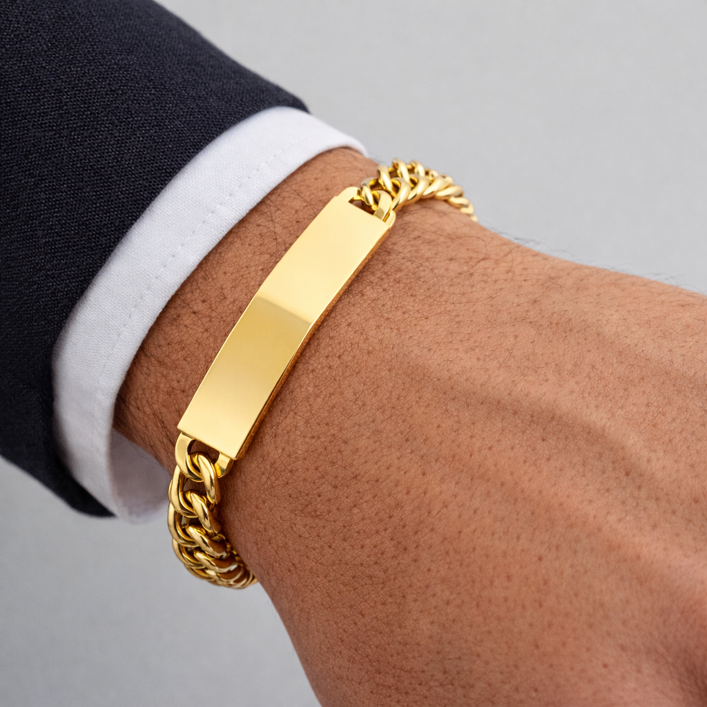 9ct Gold Curb ID Bracelet, 7.4mm W, 8in L, Full UK Hallmarks 27.5g