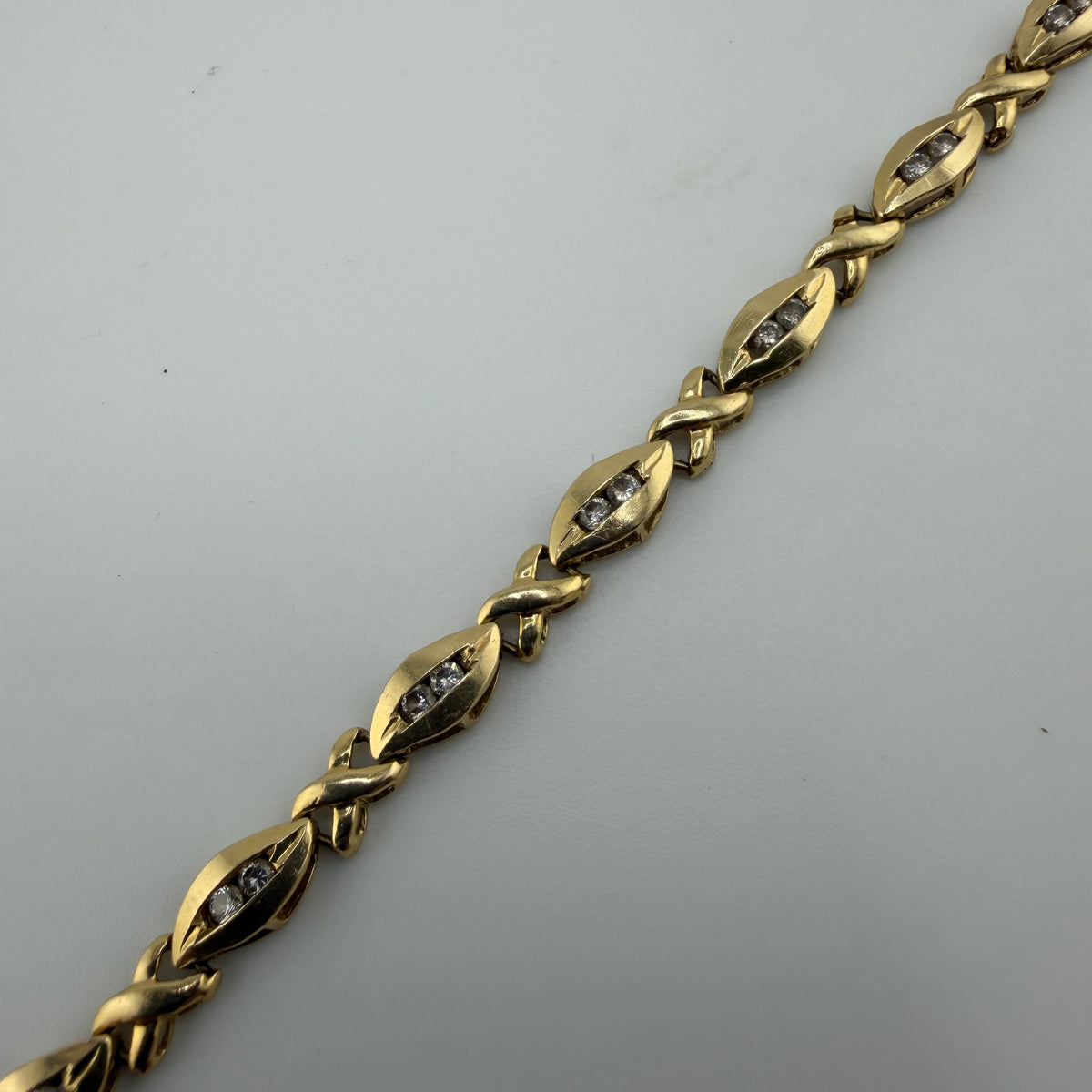 14ct Gold Fancy X Link Natural Diamond 1ct Bracelet 8in, 8.31g