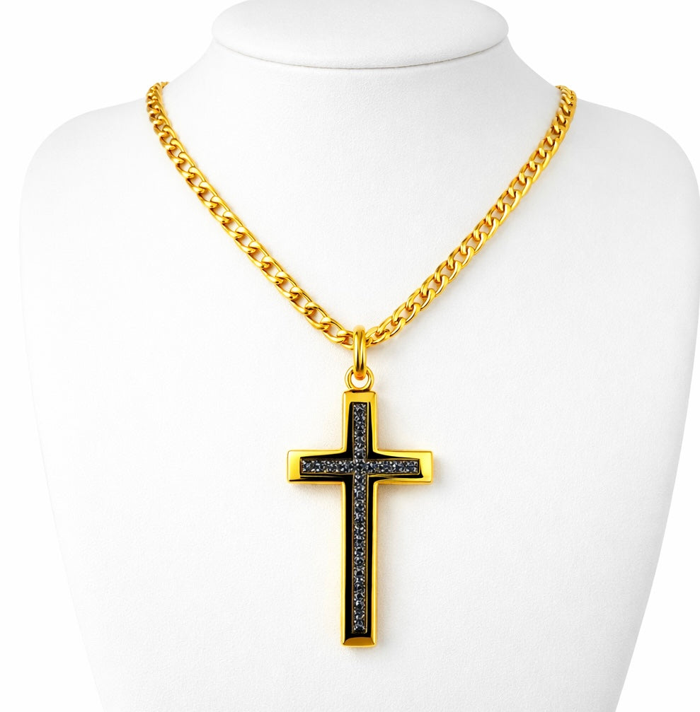 9ct Gold Diamond Cross on 18in 2.5mm Curb Chain, Hallmarked 9g, Elegant Necklace.