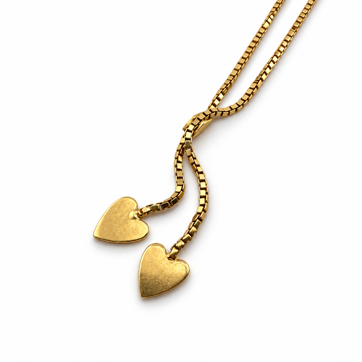 18ct Yellow Gold Double Heart Y Necklace Box Chain 6.59g Stamped 750