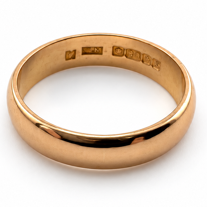 22ct Gold Wedding Band Ring 4.5mm 3.85g Size N Hallmarked