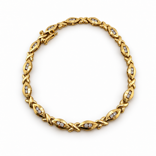 14ct Gold Fancy X Link Natural Diamond 1ct Bracelet 8in, 8.31g