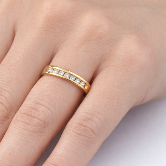 14ct Gold and Diamond 1/2 Eternity Ring, 0.3ct, Size M1/2, Hallmarked 2.5g