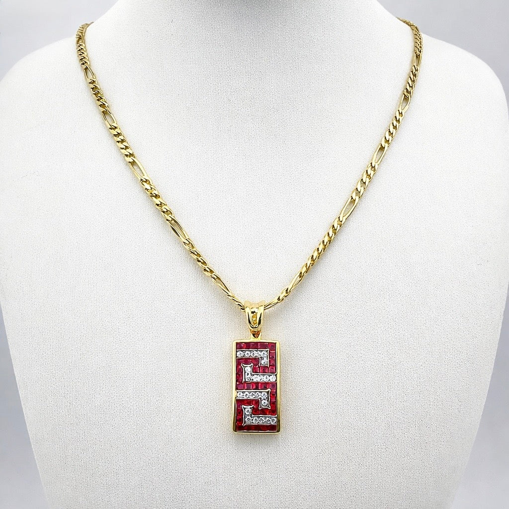 14ct Gold Diamond and Ruby Pendant, on 16in 14k Figaro Chain, Stamped 585 9g