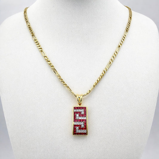 14ct Gold Diamond and Ruby Pendant, on 16in 14k Figaro Chain, Stamped 585 9g
