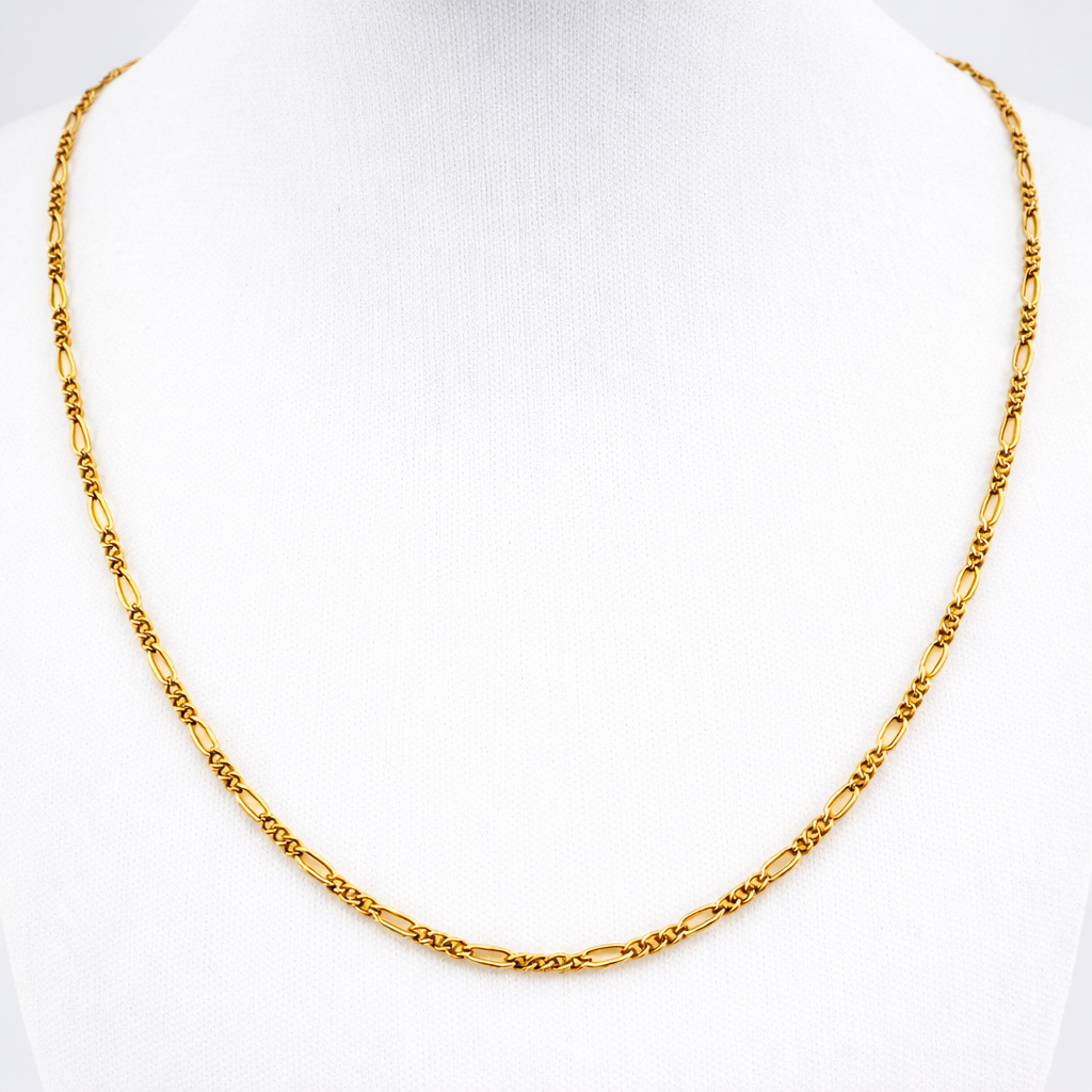 9ct Gold Figaro Chain, 2mm W, 18in L, Stamped 9ct 2.9g