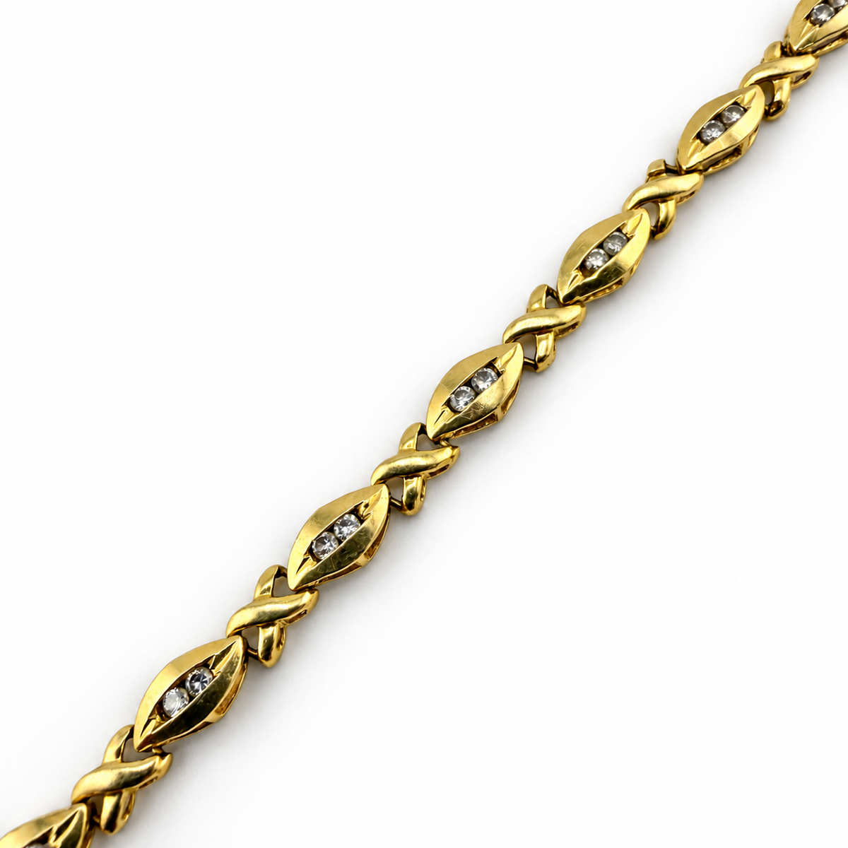14ct Gold Fancy X Link Natural Diamond 1ct Bracelet 8in, 8.31g