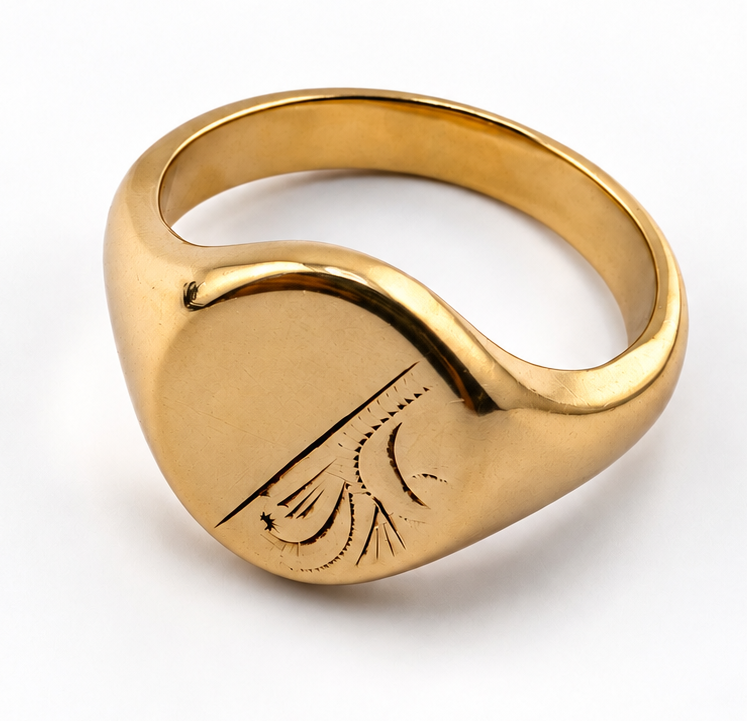 Men’s 9Ct Gold Yellow Gold Oval Signet Ring 8.20g Size T, Hallmarked
