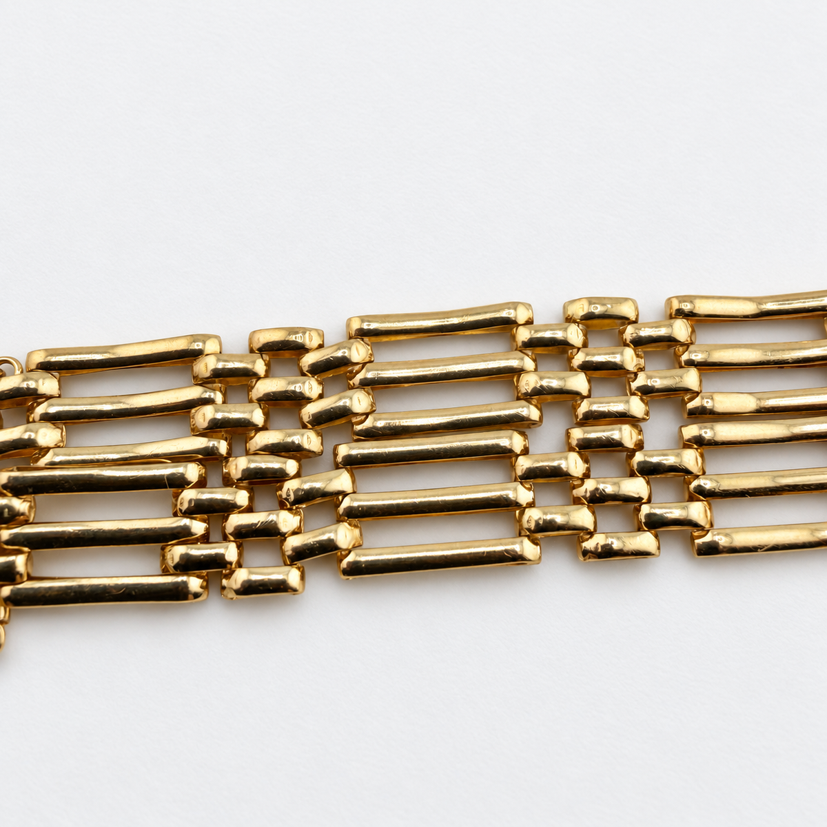 9ct Yellow Gold Three Row Bar Bracelet Heart, 7in L, 6.60g Hallmarked