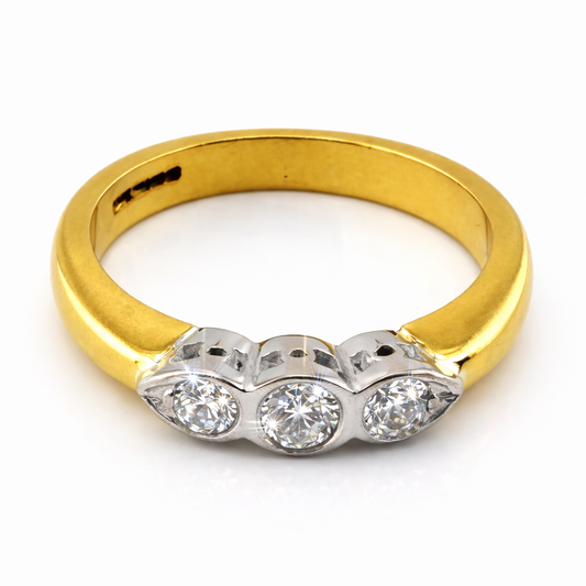 18ct Gold and Diamond Trilogy Ring, Size O, 5.3G Hallmarked