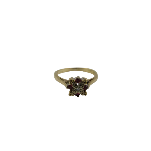 18ct Yellow Gold Ruby and Diamond Antique Ring, Size N, Marked 18ct, 3.4g