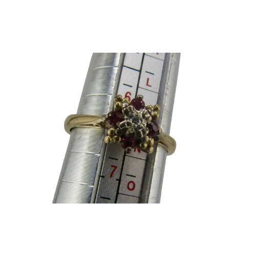18ct Yellow Gold Ruby and Diamond Antique Ring, Size N, Marked 18ct, 3.4g