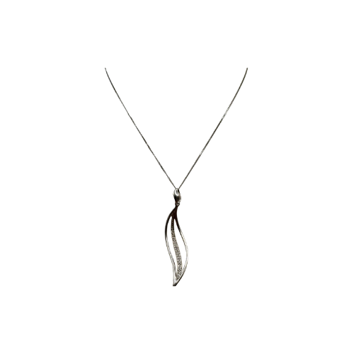 9ct White Gold and Diamond Leaf Pendant on Fine 18in Curb, Hallmarked 2.7g