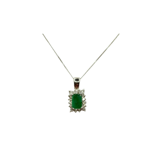 Diamond and Emerald 18ct Cluster Pendant, On Fine 9ct Chain. 0.5ct and 5g+