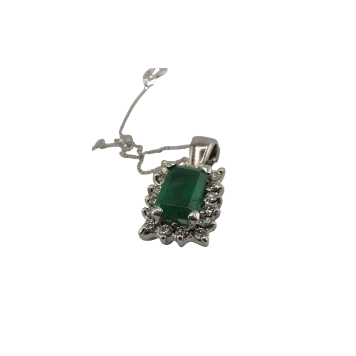 Diamond and Emerald 18ct Cluster Pendant, On Fine 9ct Chain. 0.5ct and 5g+