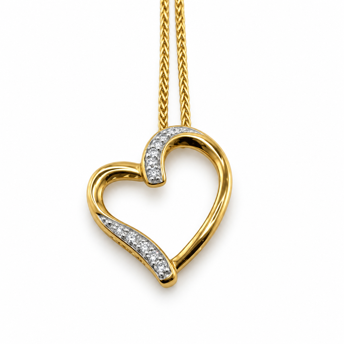 9ct Gold Natural Diamond Open Heart Pendant Necklace 22in Chain 3.94g