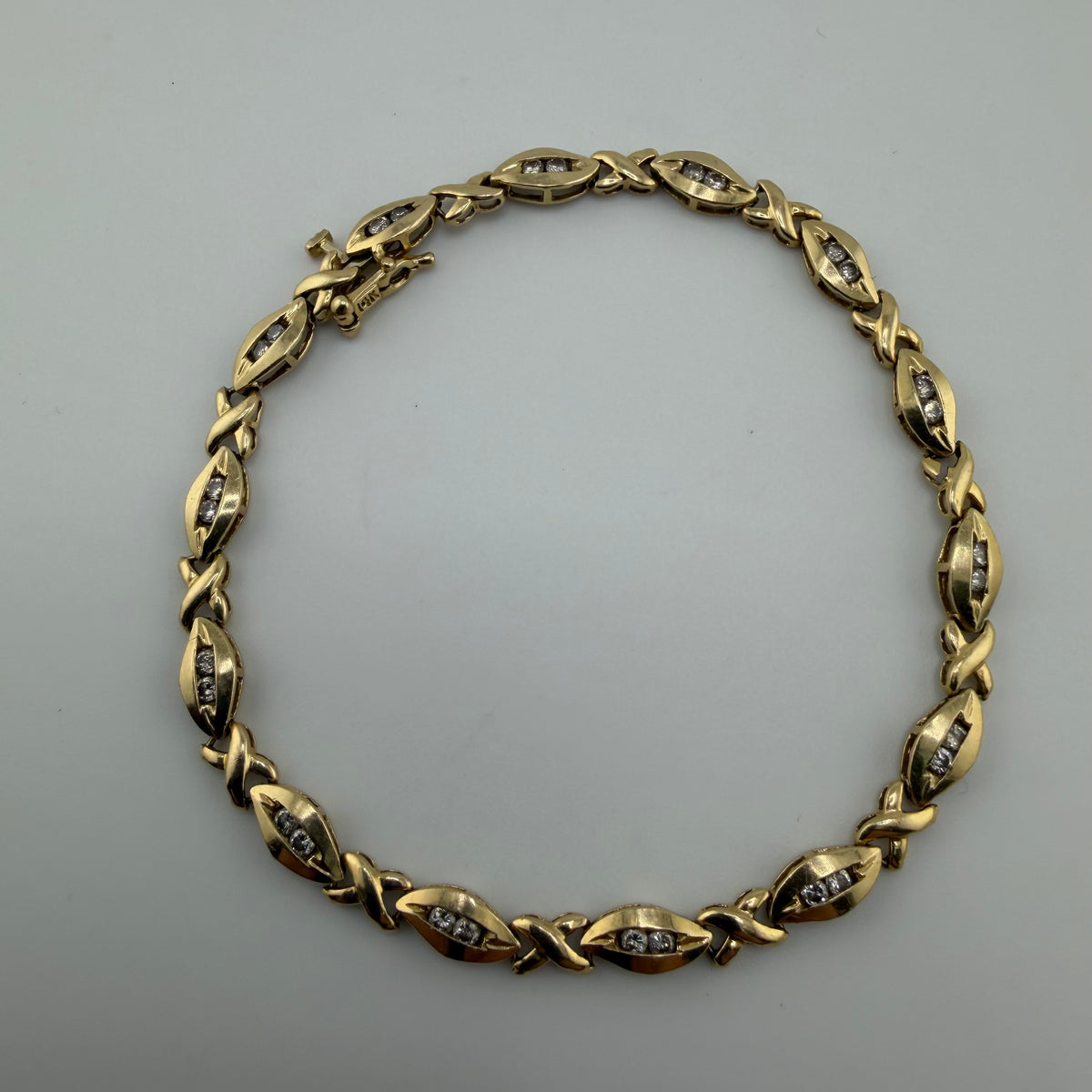 14ct Gold Fancy X Link Natural Diamond 1ct Bracelet 8in, 8.31g