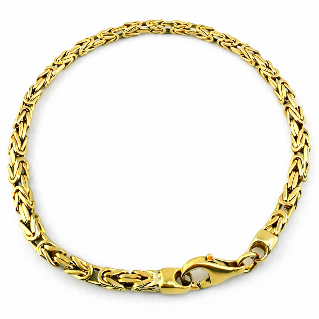 9ct Gold Byzantine Link Bracelet, 8.5in L, 3.4mm W, 13.7g Hallmarked