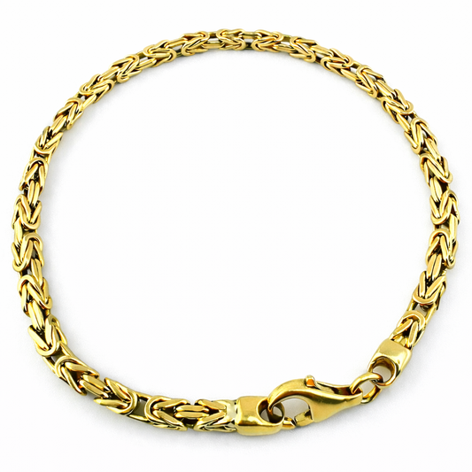 9ct Gold Byzantine Link Bracelet, 8.5in L, 3.4mm W, 13.7g Hallmarked