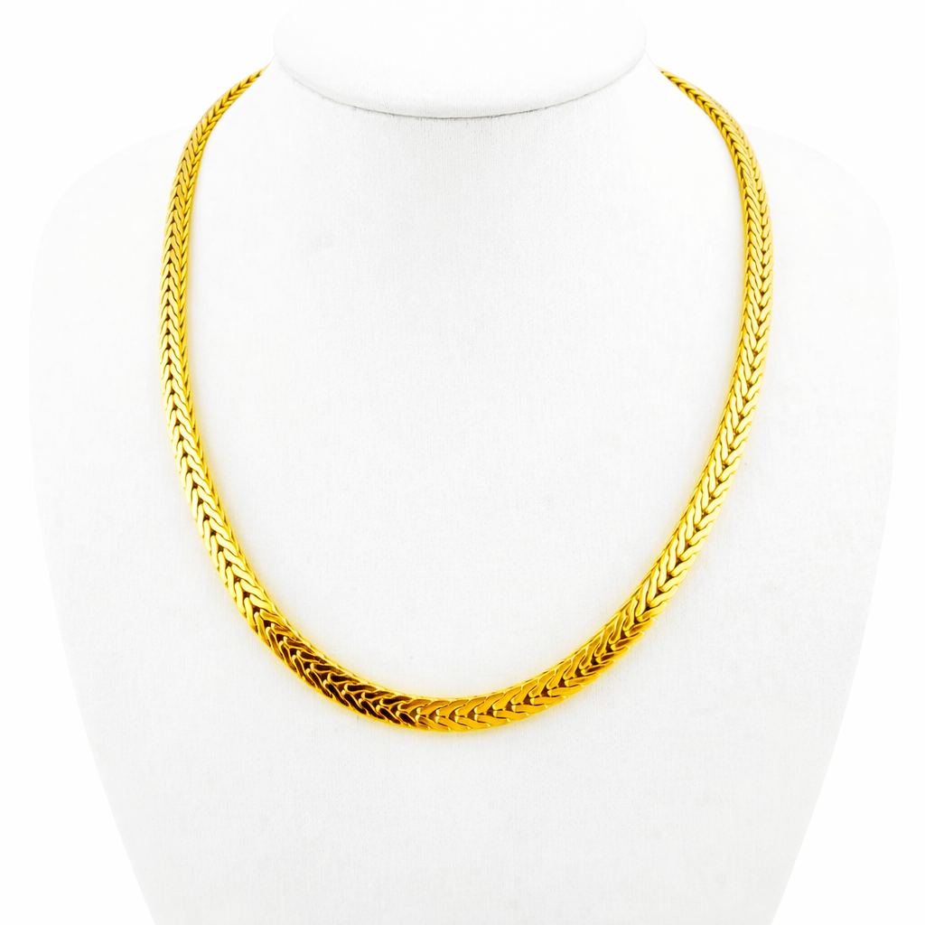 9ct Yellow Gold Ladies/Girl Herringbone Link Choker Necklace, 4mm W, 14.5in L, 14.8g Stamped 9ct
