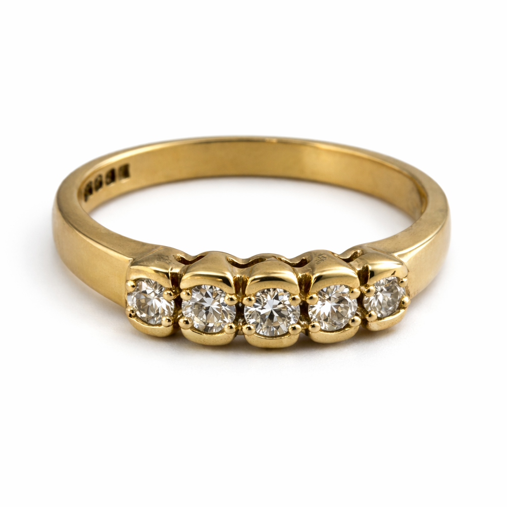 18ct Gold 5-Stone Natural Diamond Ring, Size I1/2 Hallmarked 2.1g