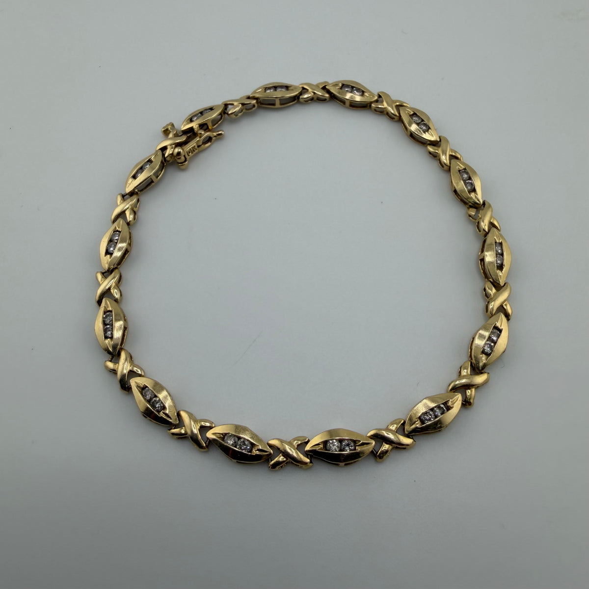 14ct Gold Fancy X Link Natural Diamond 1ct Bracelet 8in, 8.31g